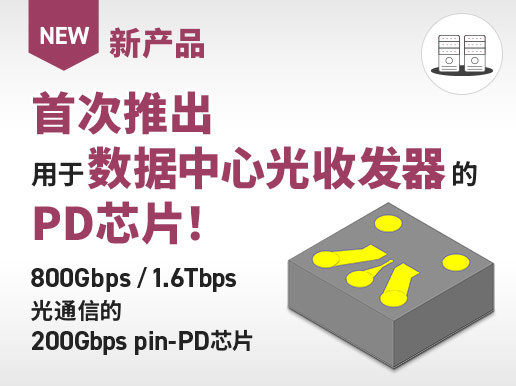 新产品,首次推出用于数据中心光收发器的PD芯片！ 800Gbps/1.6Tbps 光通信的200Gbps pin-PD芯片