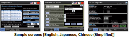 Sample screens [English, Japanese, Chinese (Simplified)]