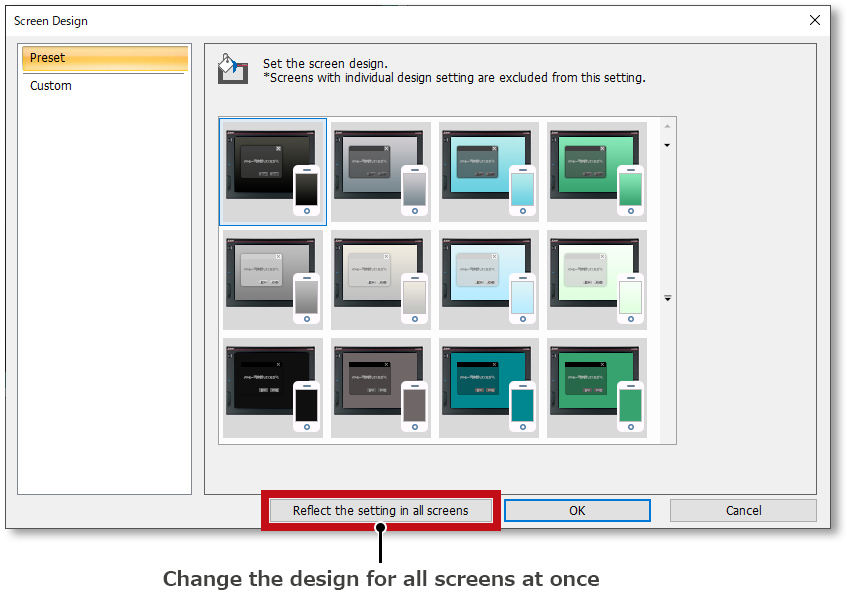 Pre-installed screen designs