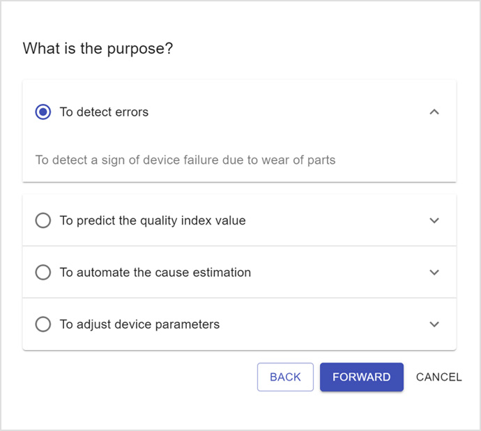 The built-in AI Data Scientist can automatically select the best method for analysis of the data set by asking the user simple, straight-forward questions.